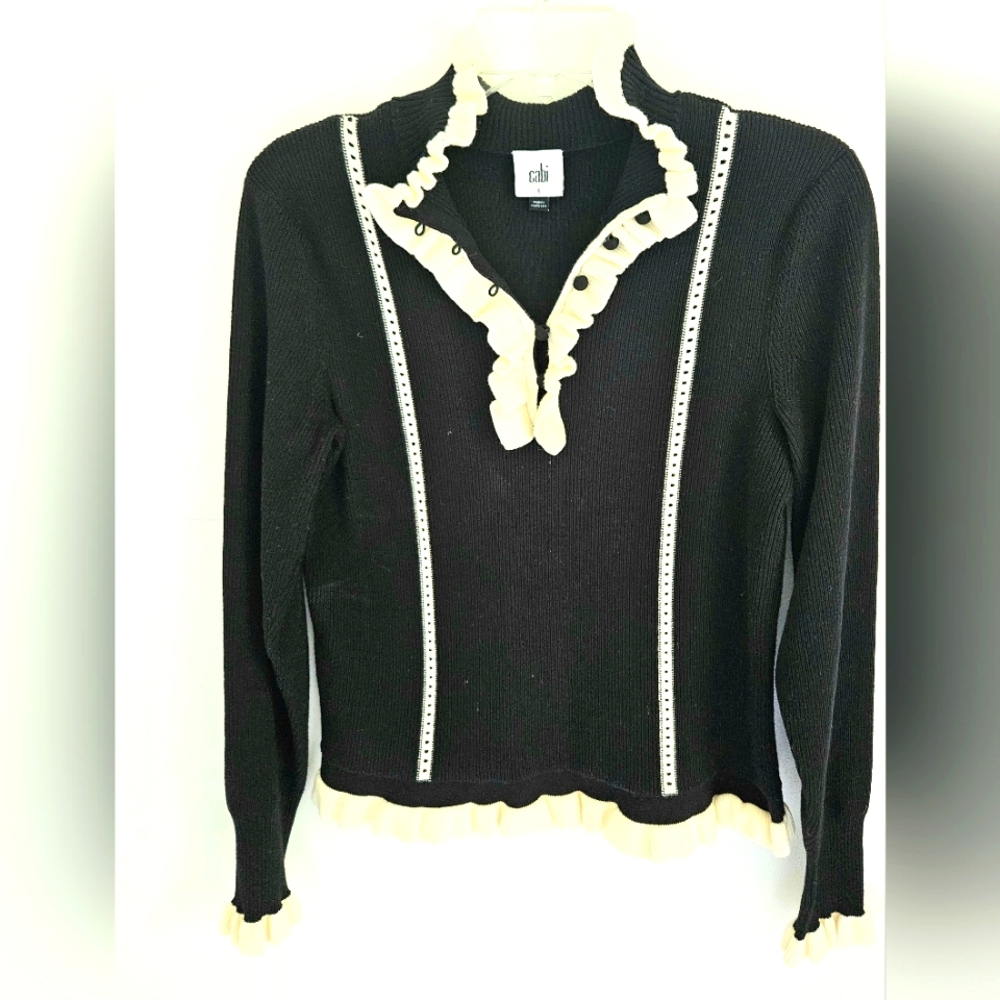 Cabi Adrian Pullover Black And White Knit Top 4103